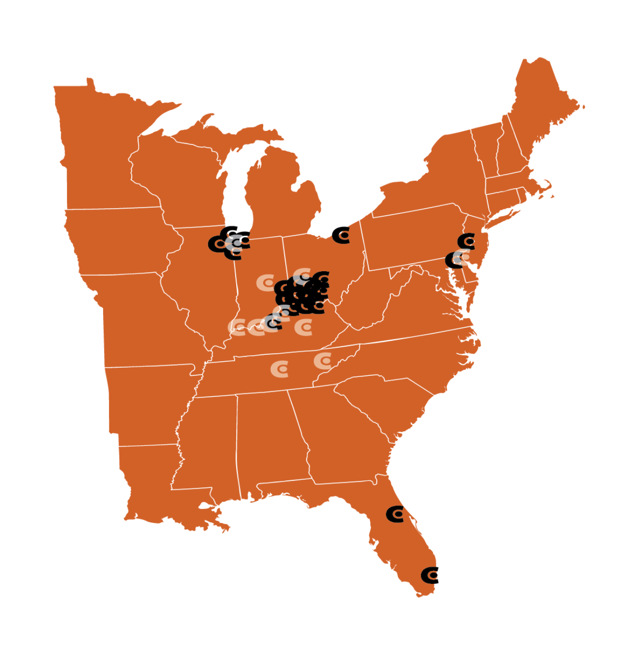 A map showing all Currito locations within the United States